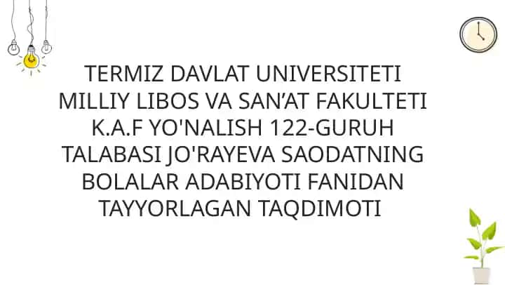 Bolalar Adabiyoti fanidan taqdimot