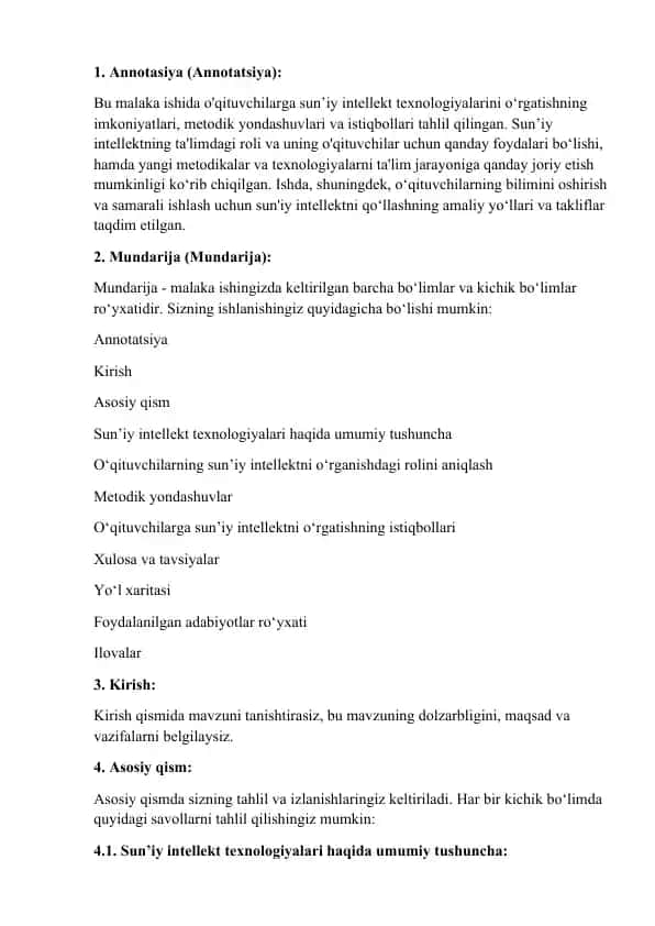 Sun’iy Intellekt Texnologiyalari va O‘qituvchilarga Ustozlik