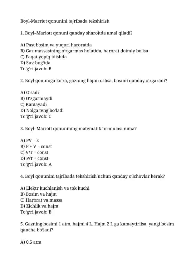 Boyl-Marriott qonunini tajribada tekshirish
