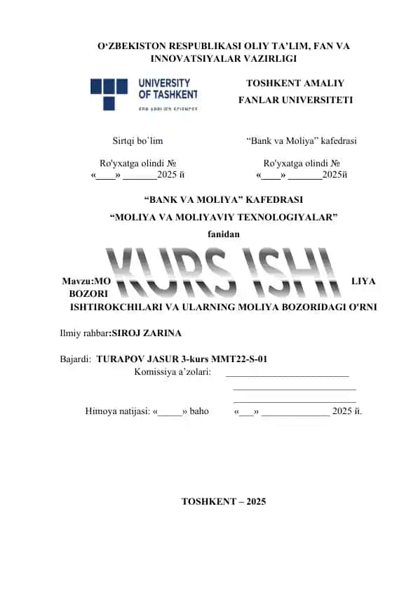 Moliya bozori ishtirokchilari va ularning moliya bozoridagi o‘rni