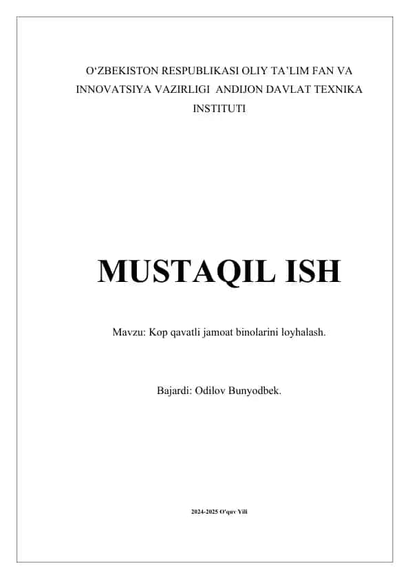 Kop qavatli jamoat binolarini loyhalash