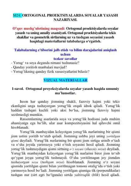 Ortogonal proektsiyalarda Soyalar Yasash Nazariyasi