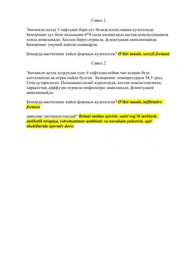 Mastit haqida tibbiyot savollar