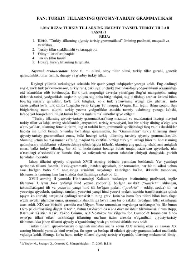 TURKIY TILLARNING QIYOSIY-TARIXIY GRAMMATIKASI