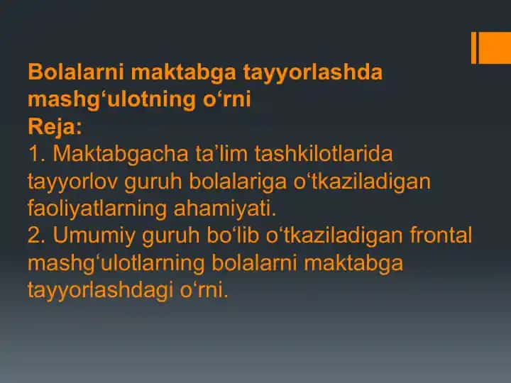 Bolalarni maktabga tayyorlashda mashg‘ulotning o‘rni
