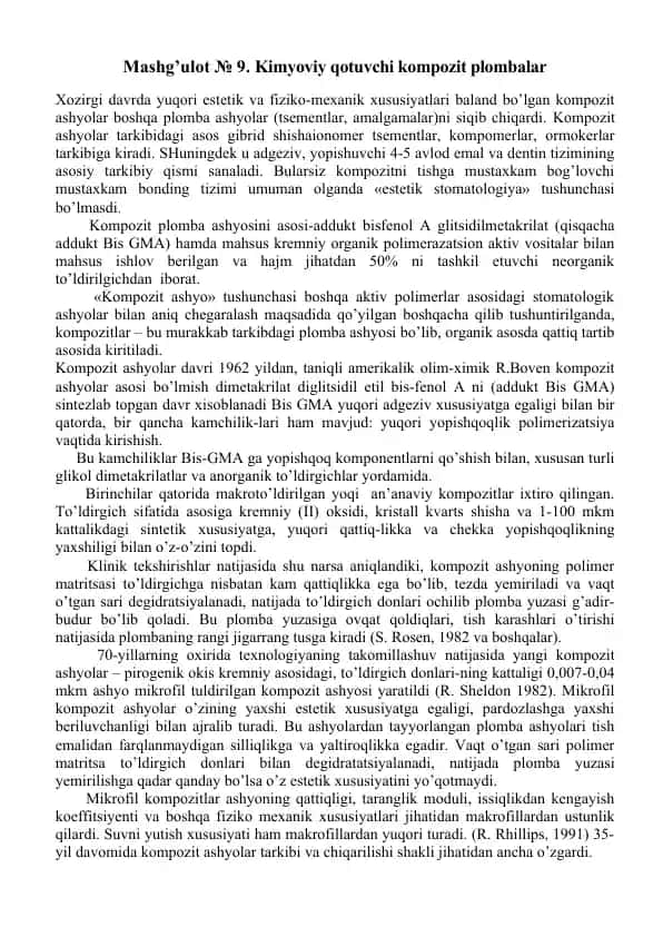 Kimyoviy qotuvchi kompozit plombalar