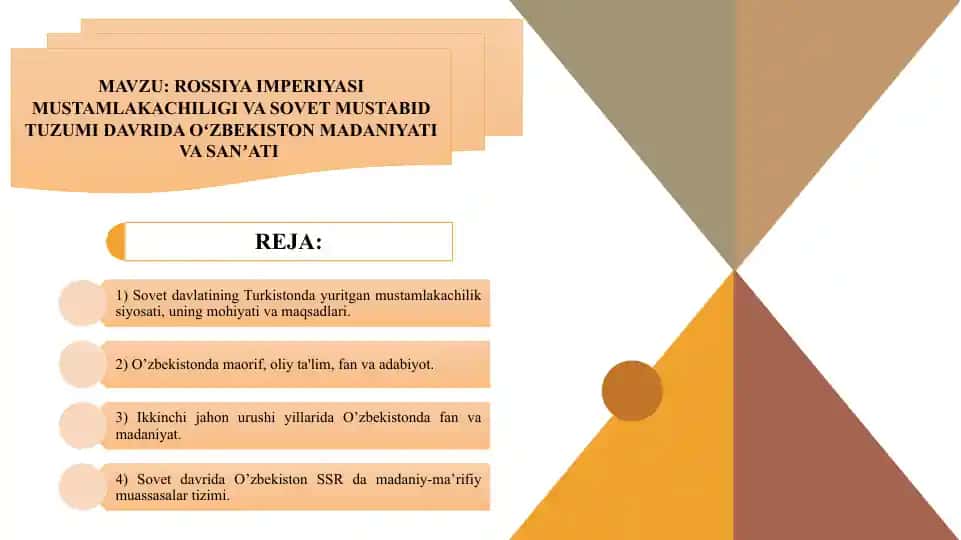 ROSSIYA IMPERIYASI MUSTAMLAKACHILIGI VA SOVET MUSTABID TUZUMI DAVRIDA