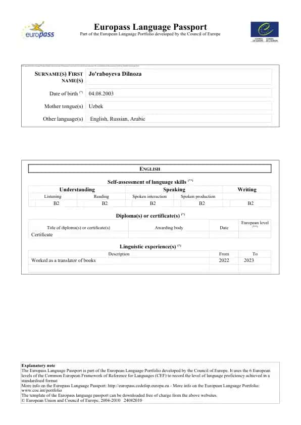 Europass Language Passport