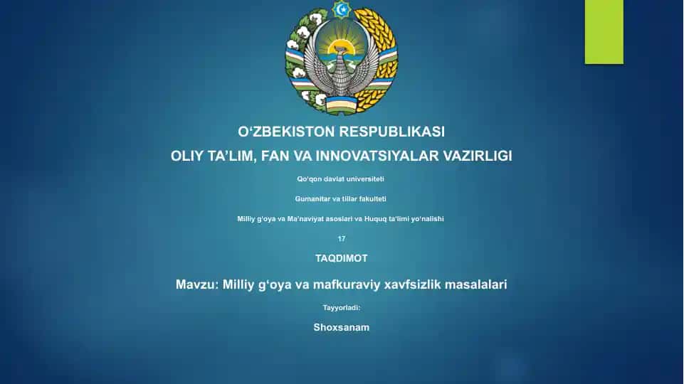 Milliy gʻoya va mafkuraviy xavfsizlik masalalari