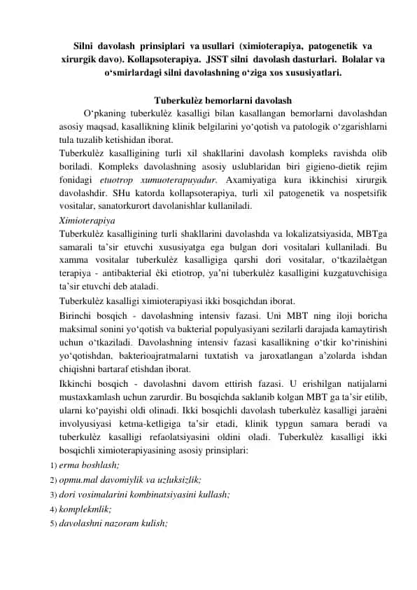 Tuberkulѐz kasalligini davolash