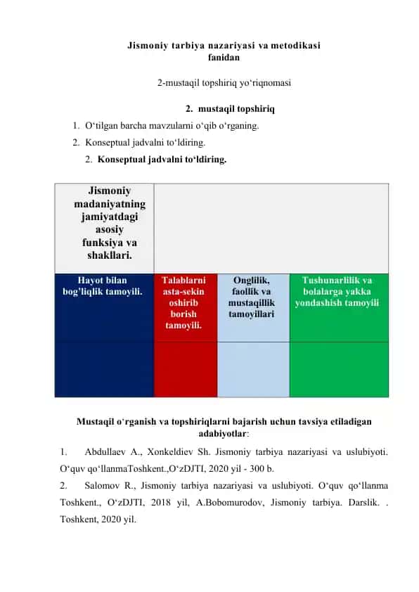 Jismoniy tarbiya nazariyasi va metodikasi fanidan
