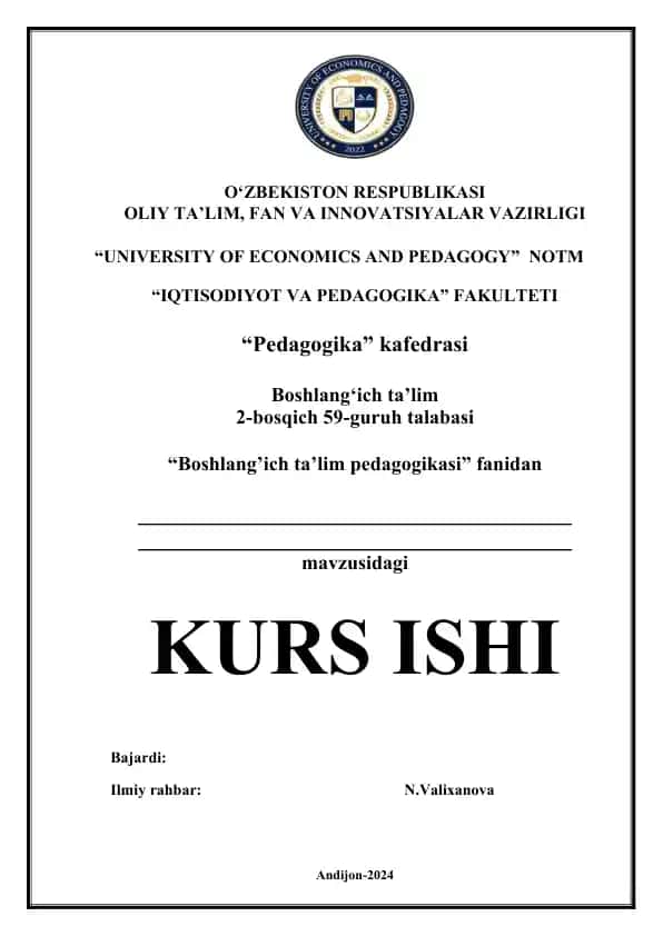 Boshlang‘ich ta’lim pedagogikasi kurs ishi
