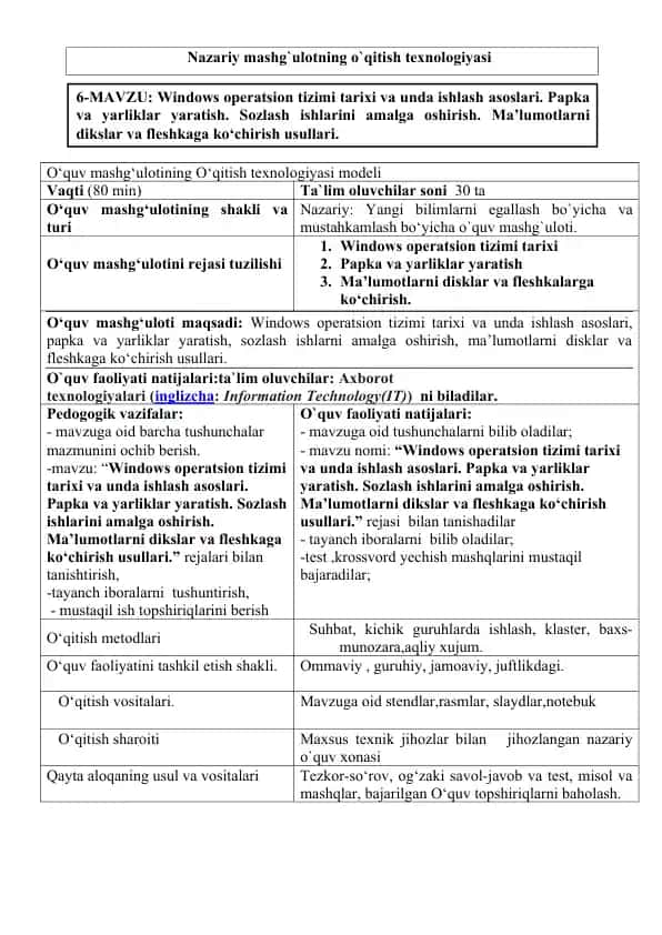 Windows operatsion tizimi tarixi va unda ishlash asoslari