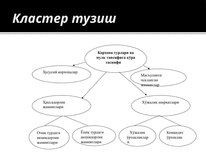 Корхона турлари ва мулк тавсифига кўра таснифи