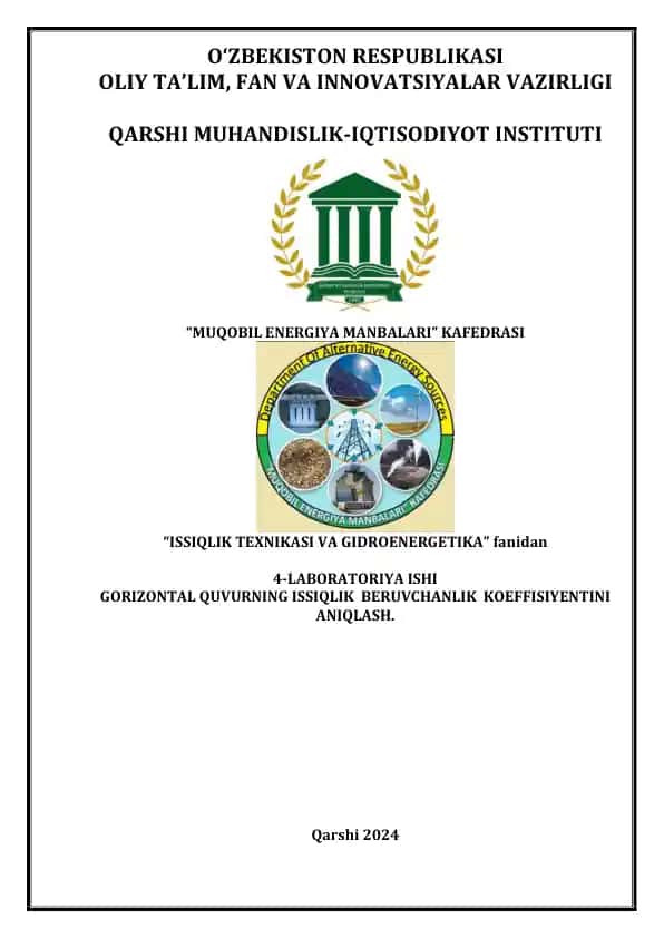 Issiqlik berish koeffitsientini aniqlash laboratoriyasi