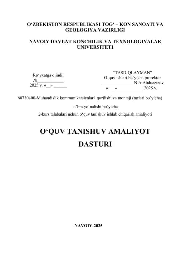 O‘quv tanishuv amaliyot dasturi