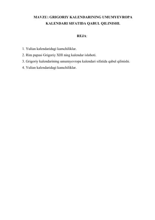 Grigoriy Kalendarining Umumyevropa Kalendari Sifatida Qabul Qilinishi