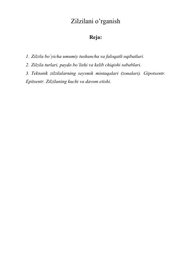 Zilzilani o’rganish