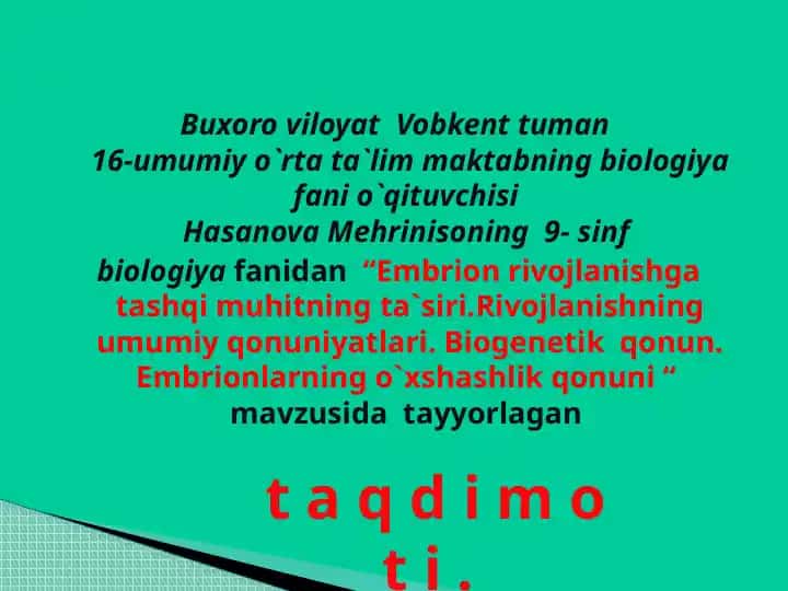 Embrion rivojlanishga tashqi muhitning ta`siri