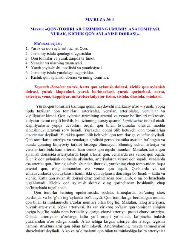 Yurak-qon tomirlari tizimi