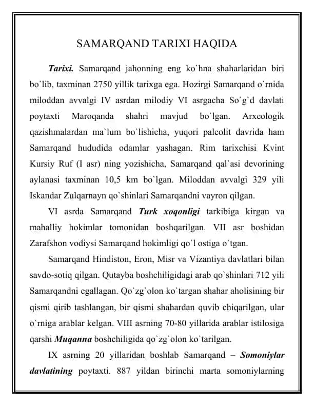 SAMARQAND TARIXI HAQIDA