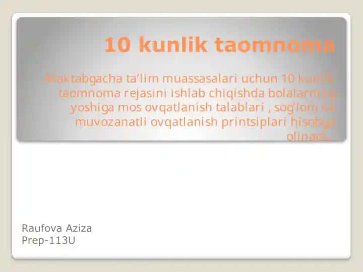 10 kunlik ta'omnom