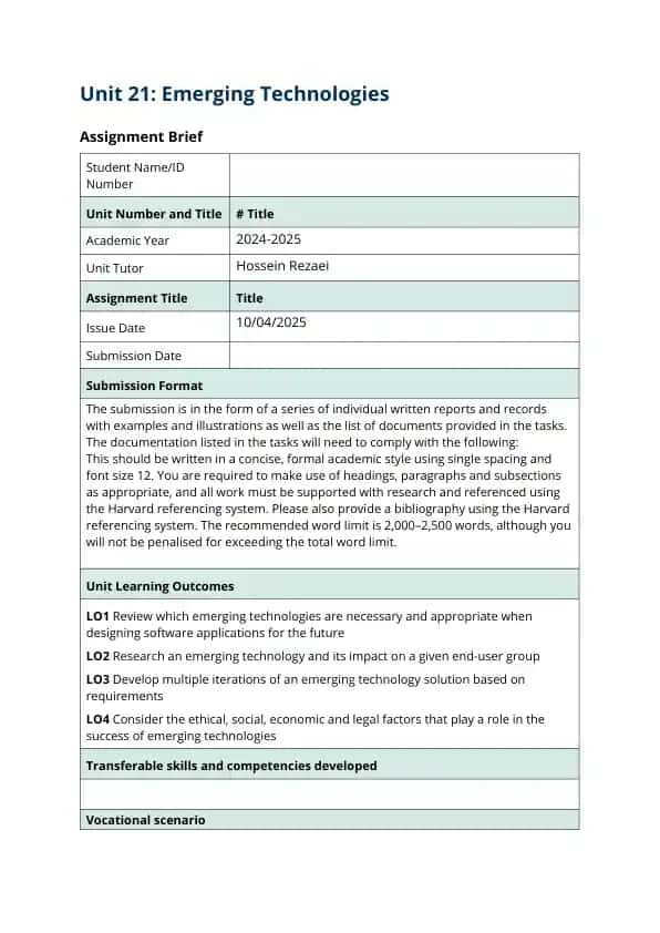 Emerging Technologies Assignment Brief