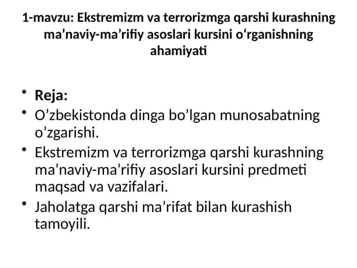 Ekstremizm va terrorizmga qarshi kurash ma'nasini tushunish