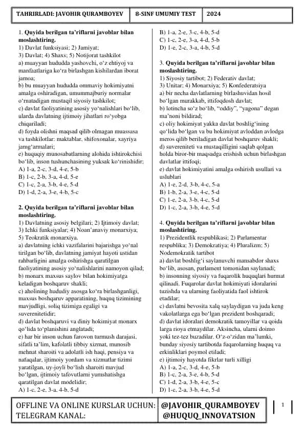 Davlat tizimlarining tavsiflari