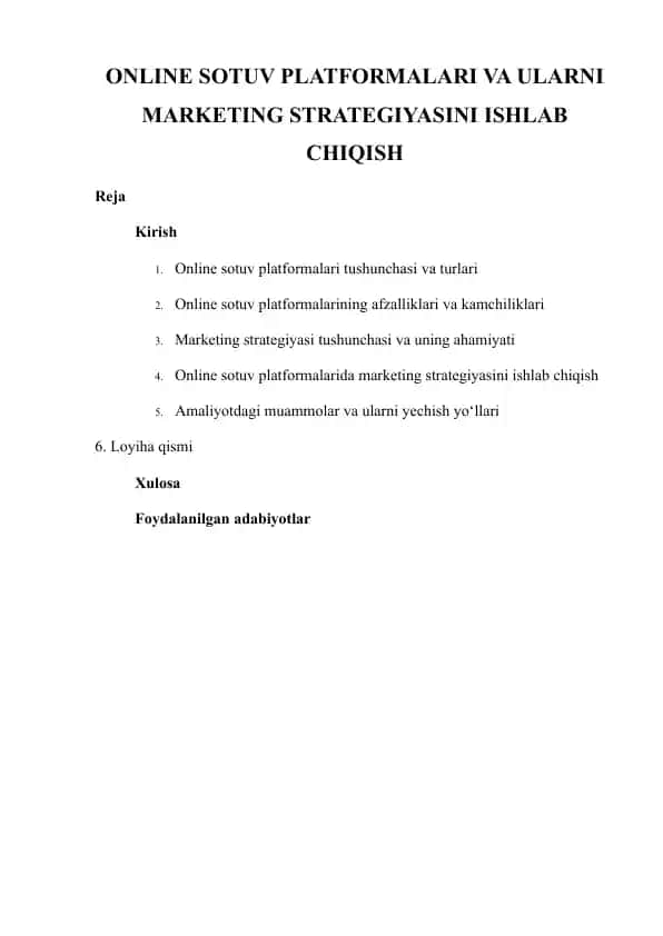 Online sotuv platformalari va ularni marketing strategiyasini ishlab chiqish