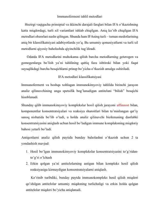 Immunoferment tahlil metodlari