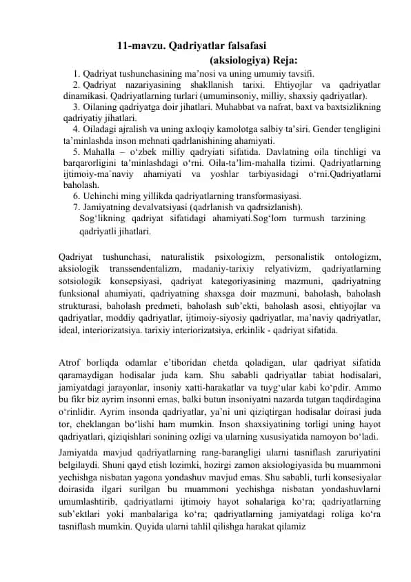 Qadriyatlar falsafasi (aksiologiya) haqida taqdimot