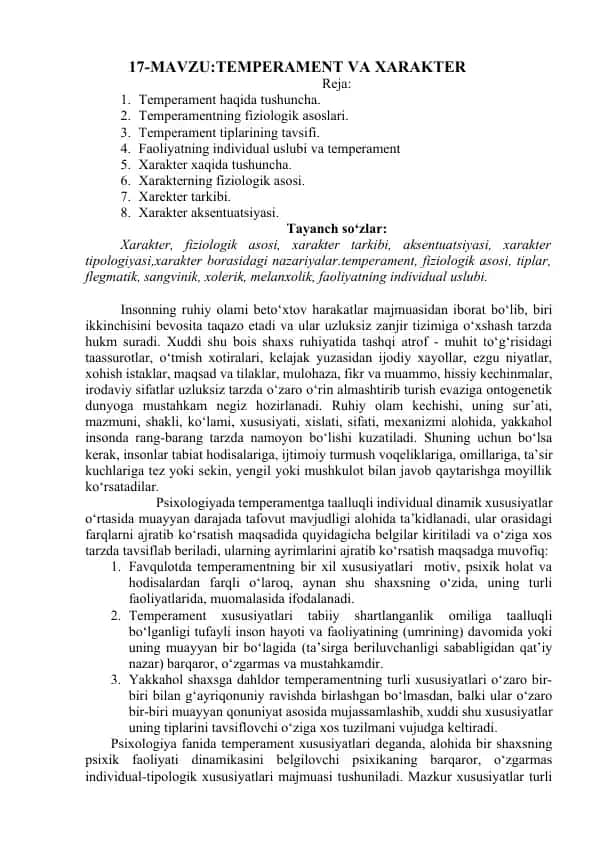 Temperament va xarakter haqida taqdimot