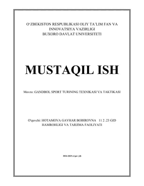 Gandbol sport turining texnikasi va taktikasi