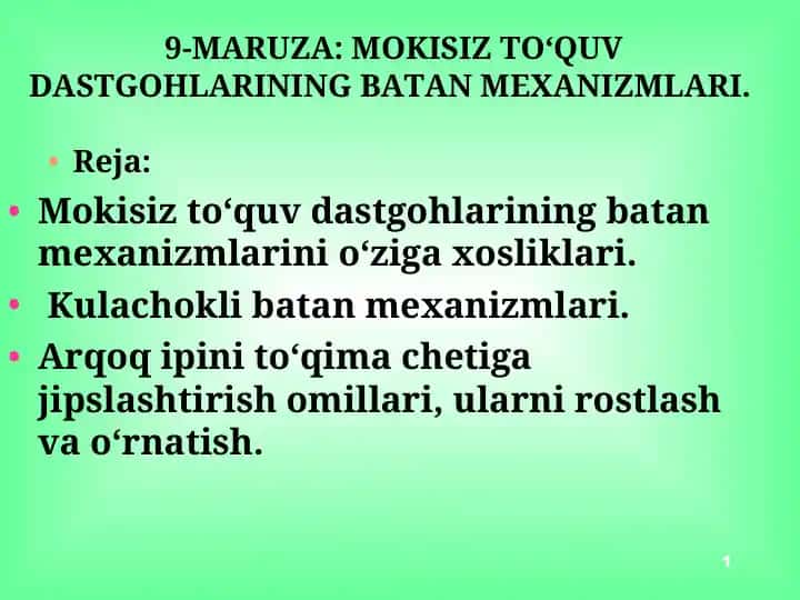 Mokisiz To‘quv Dastgohlarining Batan Mexanizmlari