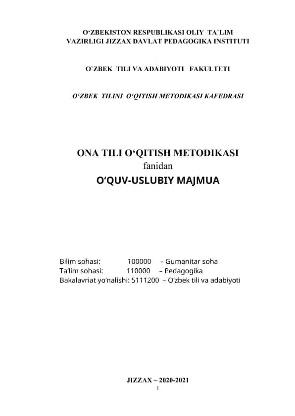 O‘zbek tilini o‘qitish metodikasi
