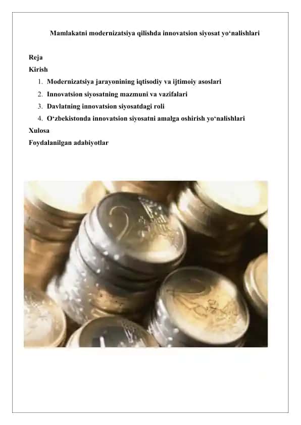 Innovatsion siyosat va mamlakatni modernizatsiya qilish