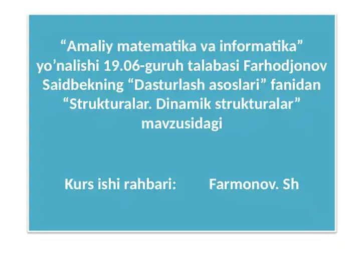 Dasturlash asoslari