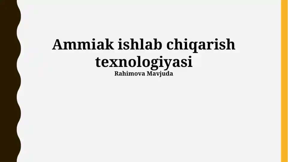 Ammiak ishlab chiqarish texnologiyasi