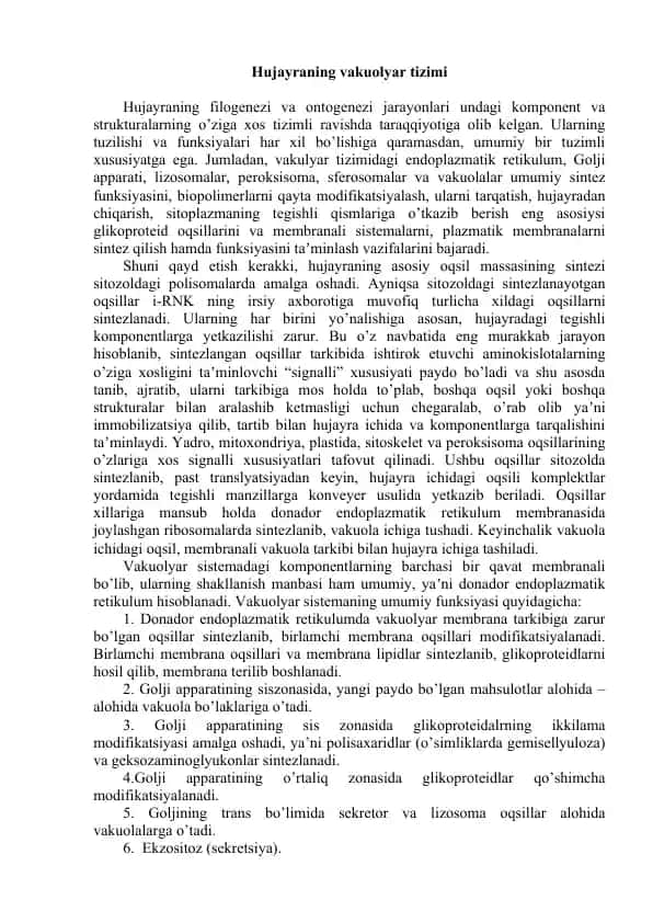Hujayraning vakuolyar tizimi