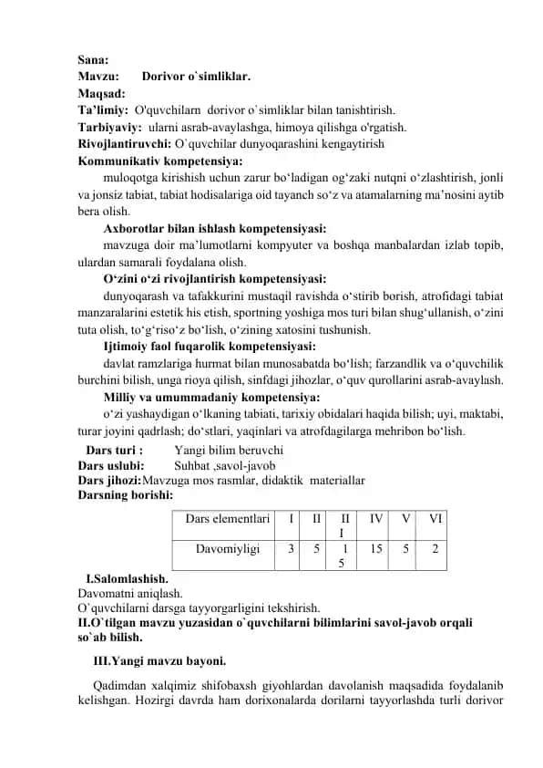 Dorivor o`simliklar ta'lim matnasi
