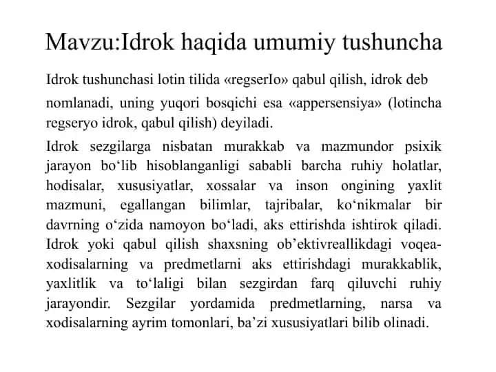 Idrok haqida umumiy tushuncha