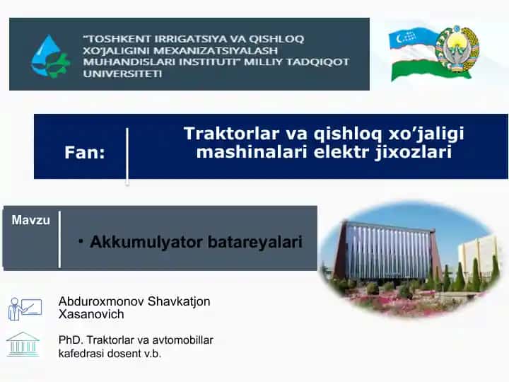 Traktorlar va qishloq xo’jaligi mashinalari elektr jihozlari