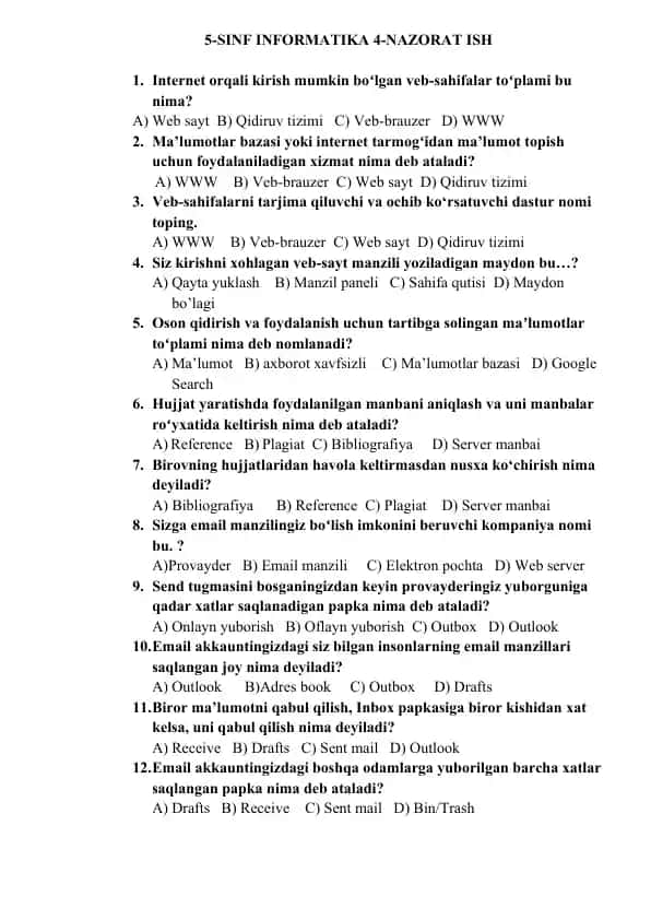 5-SINF INFORMATIKA 4-NAZORAT ISH