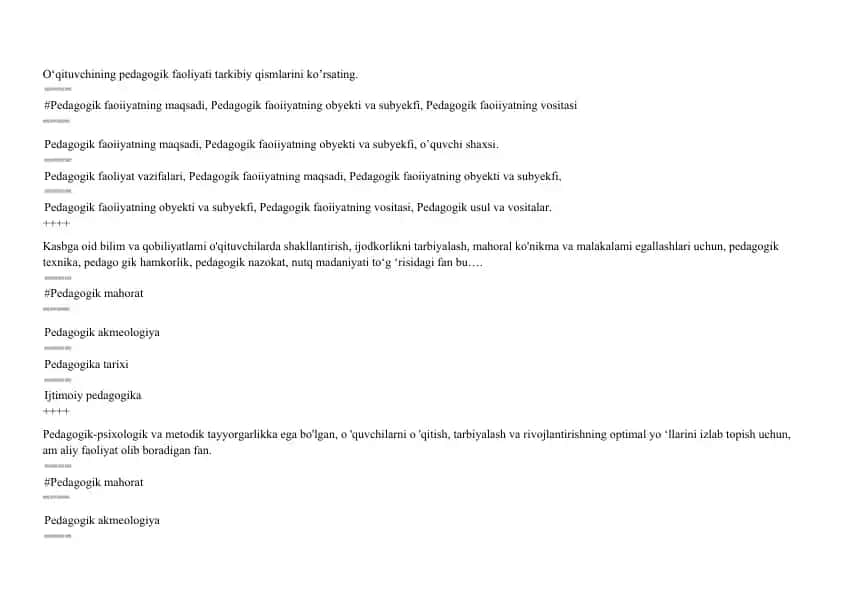 Pedagogik faoliyat tarkibiy qismlari
