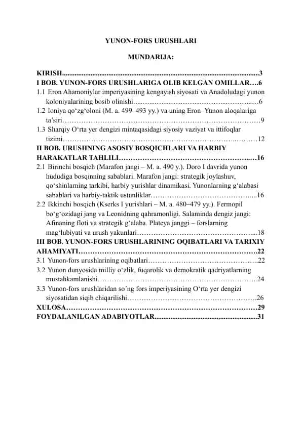 Yunon-Fors urushlari kurs ishi