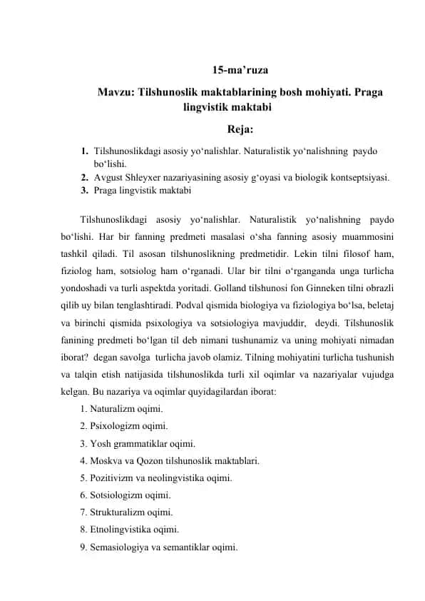 Tilshunoslikdagi asosiy yo‘nalishlar