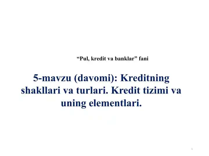 Pul, Kredit va Banklar