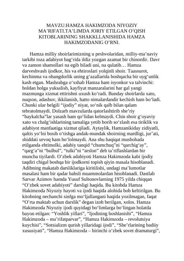 Hamza Hakimzoda Niyoziy ma’rifati