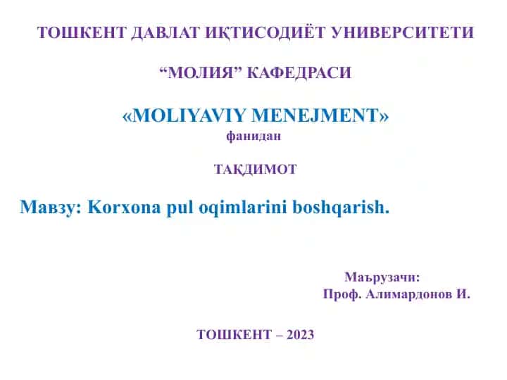 Korxona pul oqimlarini boshqarish